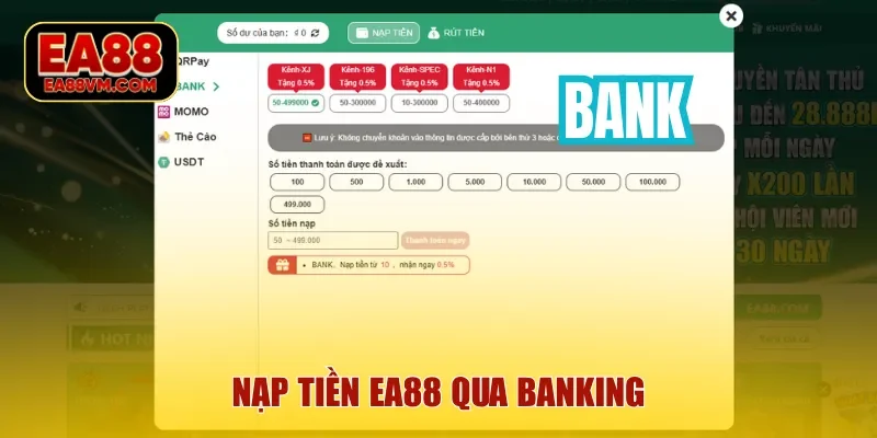 Nạp tiền EA88 qua banking