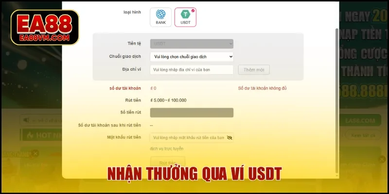 Nhận thưởng qua ví USDT